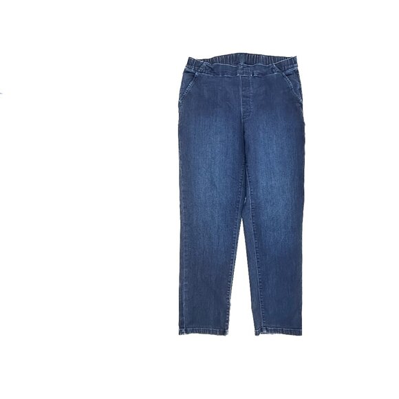 Unbranded Pull On Straight Women's size 12 Dark Wash Blue Denim Jeans - Picture 1 of 4